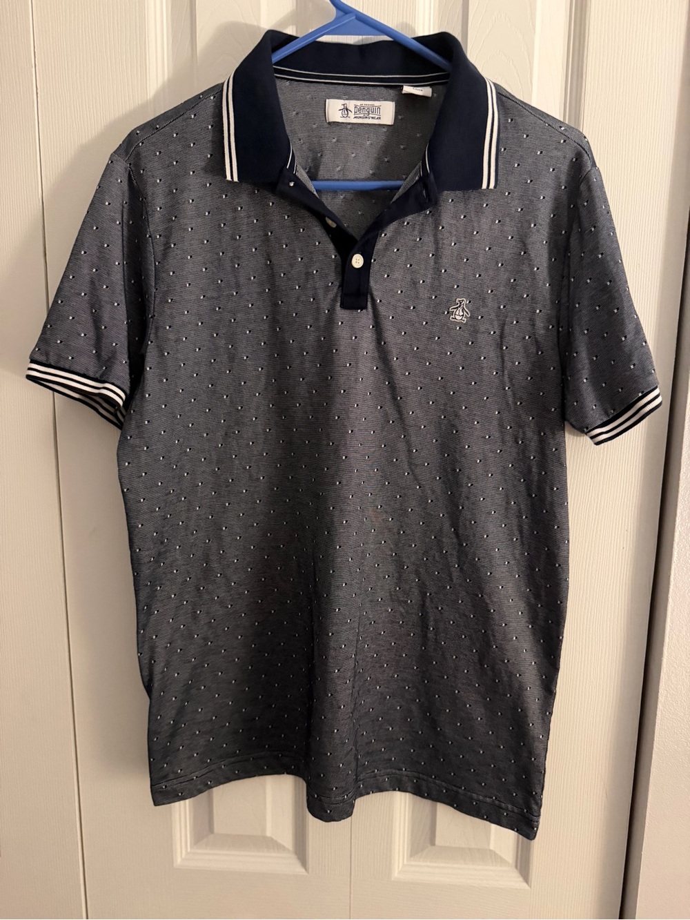 An Original Penguin Men's Micro Geo Print Tipped Polo Shirt Gray Black • Medium